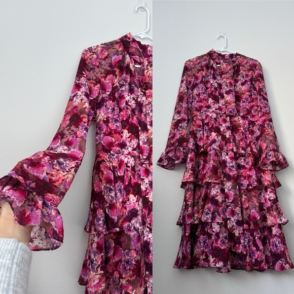 $1080 MIKAEL AGHAL Floral Maxi Dress Fucsia Color Size 6 NWT - Picture 4 of 15